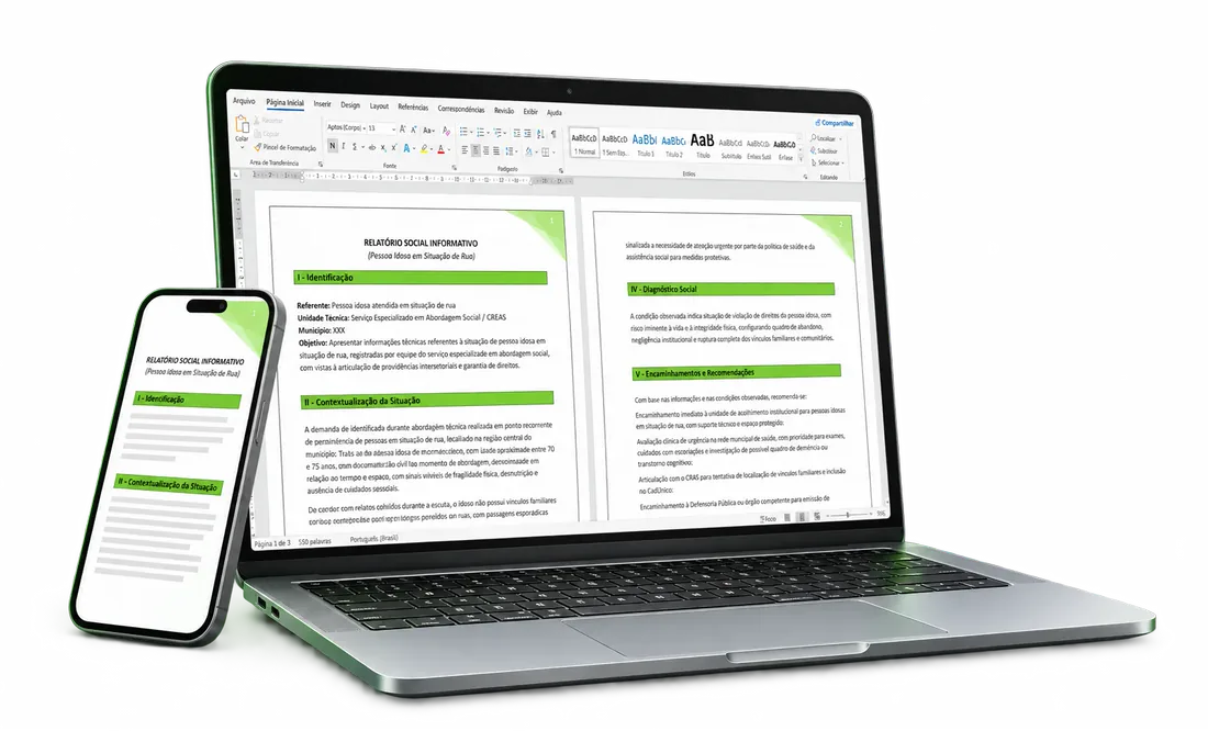 Notebook e celular com os modelos do Serviço Social